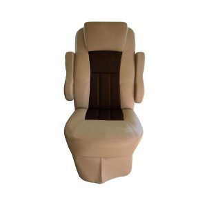 RV captains chair seat cover in tan and walnut vinyl custom fit by Designcovers front view