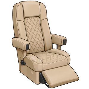 RV captain chair seat with built in footrest used with custom RV seat covers