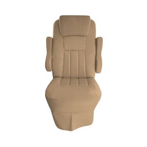 Front view of tan cotton seat cover for 2016 Tiffin Allegro Open Road RV captain's chair