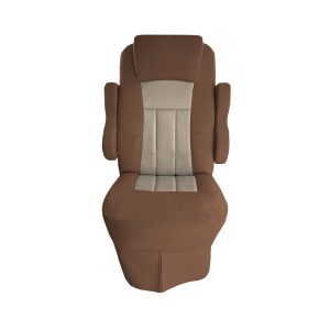 Front view of light brown velvet seat cover with sand insert for 2016 Tiffin Allegro Open Road RV captain's chair