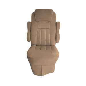 Front view of tan velvet seat cover for 2016 Tiffin Allegro Open Road RV captain's chair