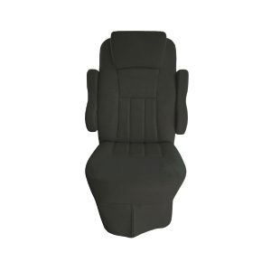 Front view of charcoal vinyl seat cover for 2016 Tiffin Allegro Open Road RV captain's chair