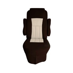 Front view of walnut vinyl seat cover with alabaster insert for 2016 Tiffin Allegro Open Road RV captain's chair