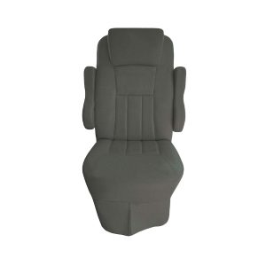 RV captains chair seat cover in medium gray vinyl custom fit by Designcovers front view