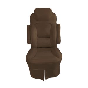 Brown cotton slip-on RV captain's chair cover for 2018 Jayco Precept