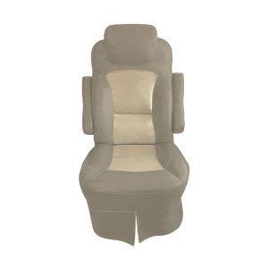 Two-tone pebble with light ivory insert vinyl slip-on RV captain’s chair cover for 2018 Jayco Precept