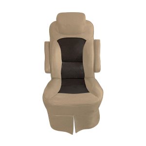 Tan with walnut insert vinyl slip-on RV captain's chair cover for 2018 Jayco Precept