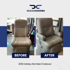 2018 Holiday Rambler Endeavor seat covers before and after transformation RV captain chair restoration