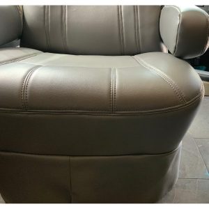 2018 Holiday Rambler Endeavor seat cover close up stitching leatherette material RV seat cushion detail
