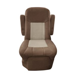 Brown and sand velour two tone RV seat cover for captain chairs in Class A motorhomes