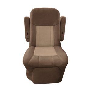 Brown and tan velour two tone RV captain chair seat cover for luxury motorhome interiors