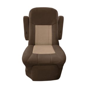 Dark brown and tan velour two tone RV captain chair seat cover for motorhome interior upgrade
