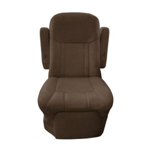Dark brown velvet RV seat cover for captain chairs in Class A motorhomes
