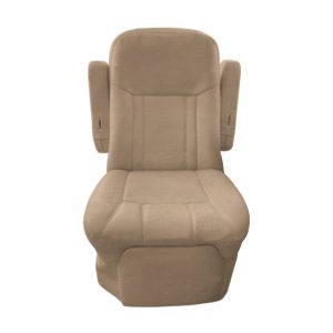 Tan velvet RV seat cover for captain chairs in luxury motorhomes