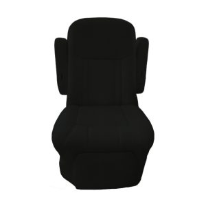 Black vinyl RV captain chair seat cover for durable and easy clean motorhome seating