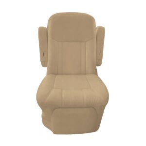 Tan vinyl RV captain chair seat cover with clean OEM motorhome interior style