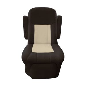 Walnut and alabaster two tone vinyl RV seat cover for captain chairs with luxury finish