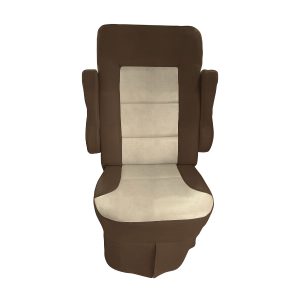 Brown and sand two tone cotton RV seat cover for Allegro Open Road captain chairs with insert